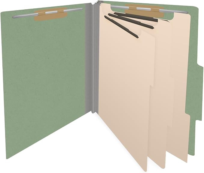 25 Pt. Pressboard Classification Folders, 2/5 Cut ROC Top Tab, Letter Size, 3 Dividers, Green (Box of 10) - Image 4