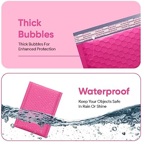 Hot Pink Bubble Mailers 9.5x14.5, Poly Padded Envelopes #4, 100 Pack - Image 5