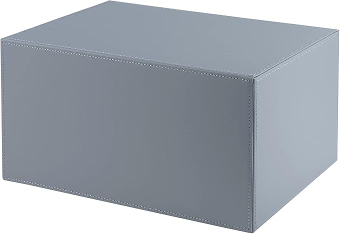 Leather Desk Organizer with 3 Drawers/Tray, Executive Office Supplies Desktop Filing A4 File Cabinet/Holder, Stackable Storage Box Grey (Gray) - Image 3