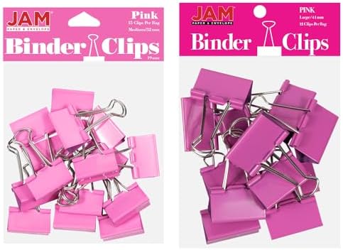 JAM PAPER Colorful Binder Clips Assortment - Medium & Large Size - Pink Binderclips - 27 Clips/Pack by JAMPaper
