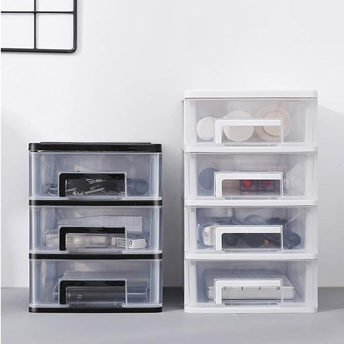 STOBOK 2pcs Transparent Drawer Type Storage Box Layers Mini Organizer for Cosmetics Sundries White Clear Plastic Makeup Storage for Desktop - Image 7