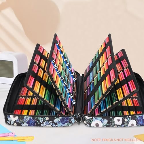 JAKAGO 480 Slots Colored Pencil Case Extra Large Capacity Pen Holder for Artist Painter Zipper Organizer Bag for Marker Highlighter Storage Case for Office Sketch Travel Supplies (Anemone) - Image 3