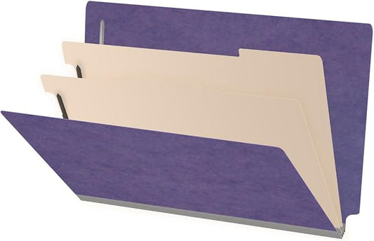 Ecom Folders End Tab Pressboard Classification Folders | Legal Size 25 Pt Stock with 2 Dividers and 2" Tyvek Expansion | Medical, Legal & Office Records Organizer | Purple, Box of 10 by Ecom+Folders