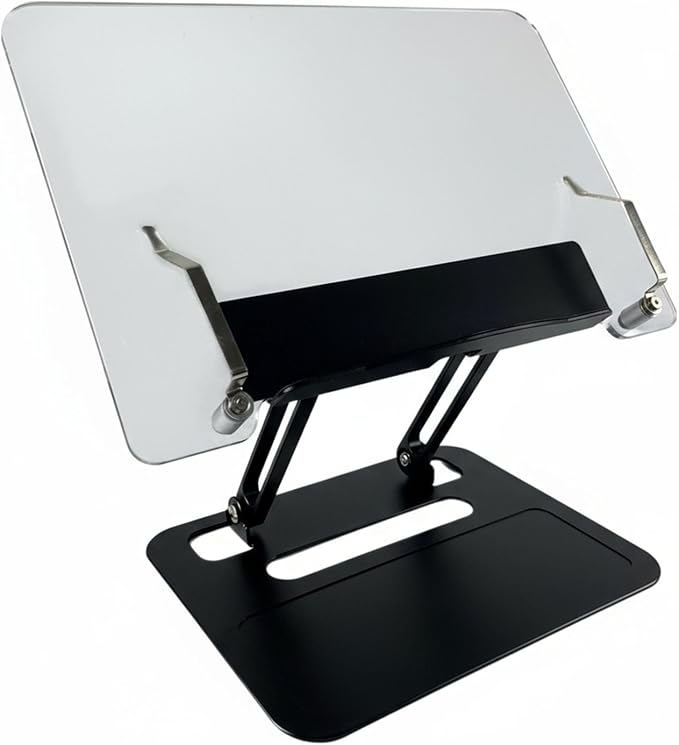 Adjustable Desktop Book Stand, Aluminum Reading Document Holder with Foldable Base, Book Holder, Foldable Desktop Riser for Laptop, Recipe, Textbook (Black) by DoMyfit