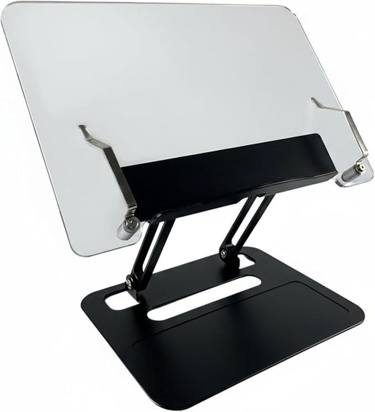 Adjustable Desktop Book Stand, Aluminum Reading Document Holder with Foldable Base, Book Holder, Foldable Desktop Riser for Laptop, Recipe, Textbook (Black) by DoMyfit