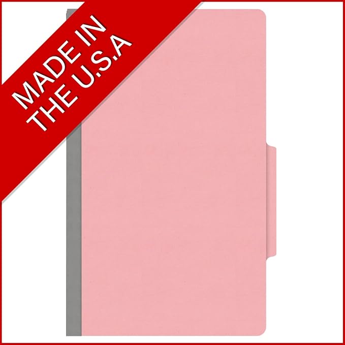 18 pt Heavy Duty Top Tab Color Folders, 2/5 Cut ROC Top Tab, Legal Size, 2 Dividers, Pink (Box of 10) - Image 5