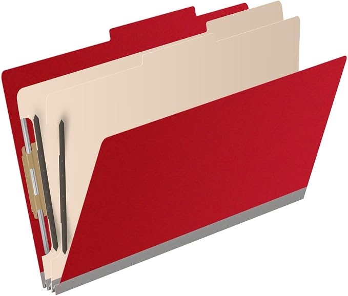 25 Pt. Pressboard Classification Folders, 2/5 Cut ROC Top Tab, Legal Size, 2 Dividers, Deep Red (Box of 10) - Image 2