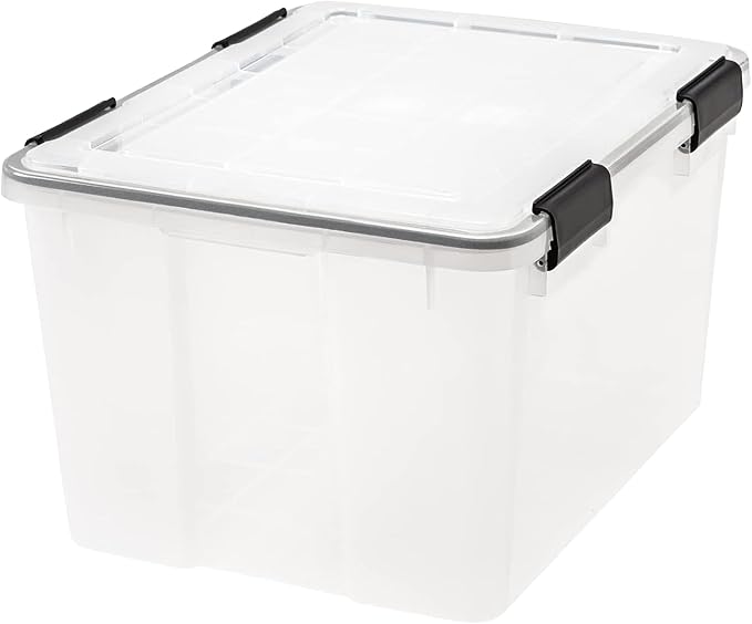 IRIS USA WeatherPro Storage Bins with Lids, 47 Qt, Gasket Seal, 2 Pack | Airtight gasket helps protect clothing, shoes, crafts, keepsakes, and household supplies from moisture and dust. - Image 4