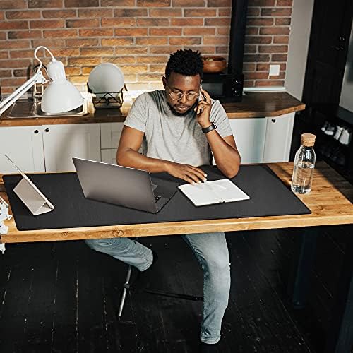 Cacoy 47" x 16" Leather Desk Pad Blotters, Extended Office Mouse Pad, Black - Image 3
