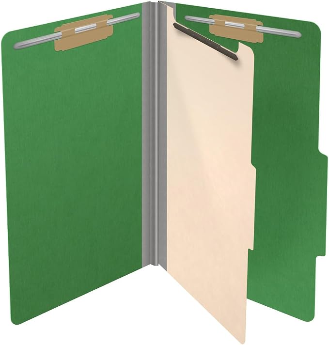 25 Pt. Pressboard Classification Folders, 2/5 Cut ROC Top Tab, Legal Size, 1 Divider, Moss Green (Box of 10) - Image 4