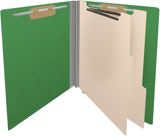 25 Pt. Pressboard Classification Folders, Full Cut End Tab, Letter Size, 2 Dividers, Moss Green (Box of 10) - Image 4