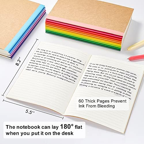 feela 16 Pack Composition Notebooks Bulk, Kraft Cover Lined Blank College Ruled Composition Travel Journals with Rainbow Spines For Women Students Business, 60 Pages, 8.3”x 5.5”, A5, 16 Colors - Image 2