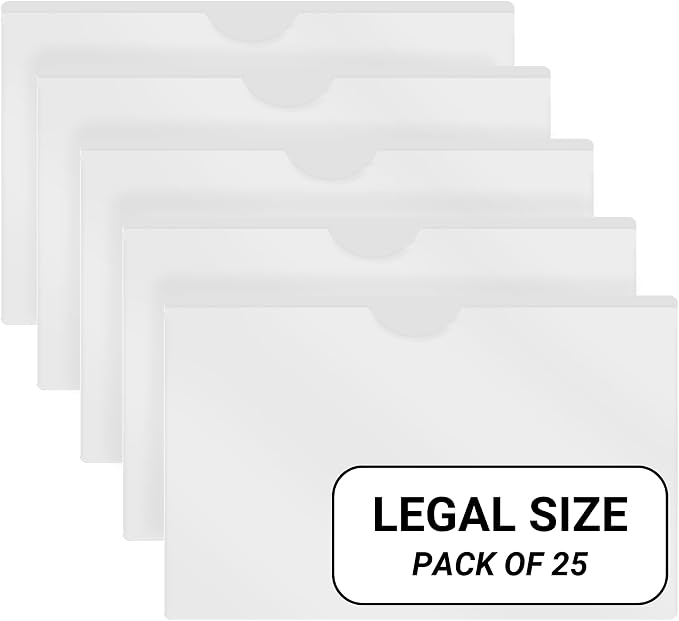 Doctor Stuff- 25 Pack, Vinyl Plastic Pocket File Folders Closed Sides, Legal Size, Clear Front Top Loading Job Jacket, Documents Holder for Office, High School and Medical Files, White by DoctorStuff