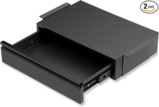Under Desk Drawer 18”, Under Cabinet Counter Mount Pencil Drawer | Black Normal 1 Pack, Under Workbench Tool Storage Hanging Metal Drawer, Large Standing Desk Organizer for Flat Bottom Table by OSteedWares
