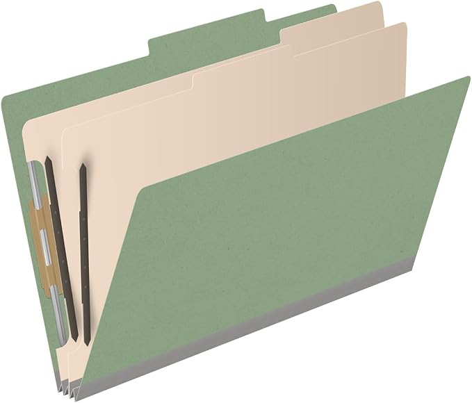 25 Pt. Pressboard Classification Folders, 2/5 Cut ROC Top Tab, Legal Size, 2 Dividers, Green (Box of 10) - Image 2