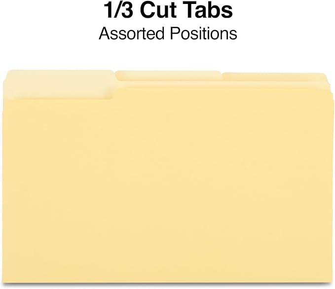 Staples Colored File Folders, Legal Size, 3‑Tab Top‑Tab Design, Yellow, Durable Paper Stock, 100/Pack - Image 3