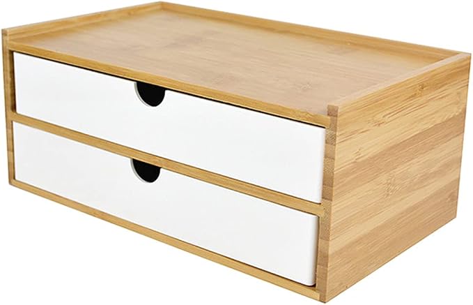 WAYUTO 2-Tier Bamboo Desktop Organizer Simple Wooden Tabletop Storage Organization Box Multi-Scene Drawer Units for Home Bathroom Office White 2-Drawer by WAYUTO