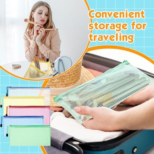 Zhehao 400 Pcs A6 Mesh Zipper Pouch Pencil Pouch with Zipper Waterproof Mesh Storage Bags Small File Bags for Organization Office Supplies, 9.5 x 4.5 Inch (Fresh Color) - Image 6