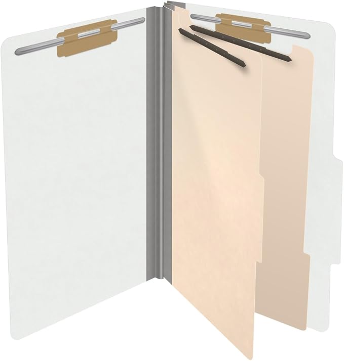 18 pt Heavy Duty Top Tab Color Folders, 2/5 Cut ROC Top Tab, Legal Size, 2 Dividers, White (Box of 10) - Image 4