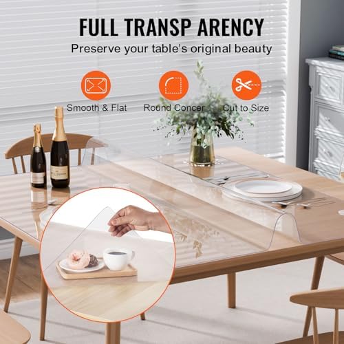 VEVOR Plastic Table Cover, 54 x 54 Inch 1.5 mm Thick Clear Square PVC Desk Mat Protector, Waterproof & Easy Cleaning Desk Pad Tablecloth, for Office, Dresser, Dining Room, Night Stand - Image 5