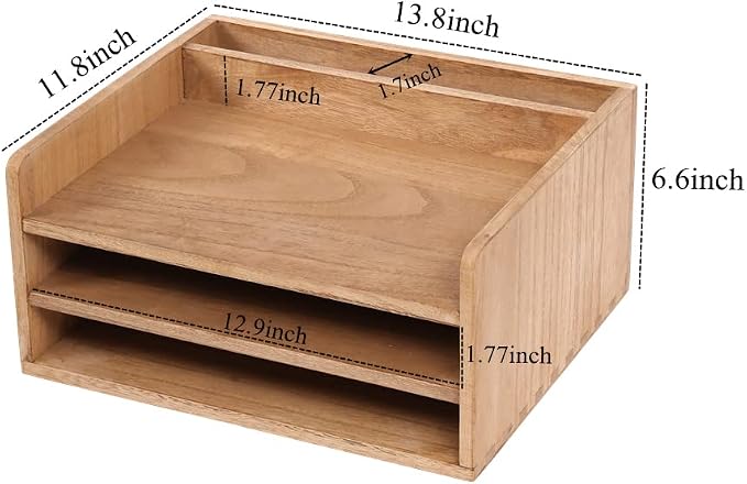 DDYURI 3 Tier Desktop Letter Tray for Office Desk Organizer and Accessories - Wood File Folder Holder for Paper Document Organizer Mail Sorter Workspace Counter Storage Book Shelf Light WJJ3K-LT - Image 5