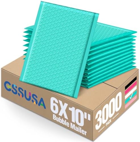 GSSUSA Teal Bubble Mailers 6x9 Small Padded Envelopes 3000 Pack Self-Seal by GSSUSA