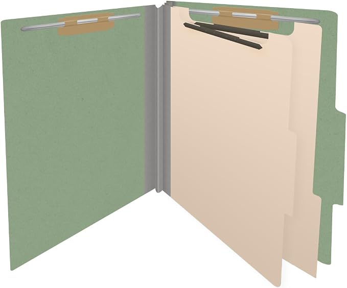 25 Pt. Pressboard Classification Folders, 2/5 Cut ROC Top Tab, Letter Size, 2 Dividers, Green (Box of 10) - Image 4