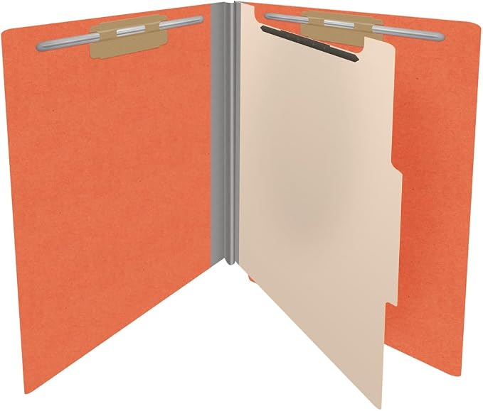 Ecom Folders Heavy Duty Top Tab Classification Folders | Letter Size 18 Pt Stock with 1 Divider | 2/5 Cut Right Position Tab for Medical, Legal and Office Documents | Orange, Box of 10 - Image 4