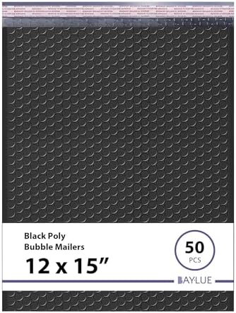Black Bubble Mailers 12x15, Self Seal Poly Padded Envelopes, 50 Pack by BAYLUE
