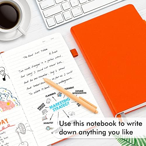 feela 24 Pack Journal Notebook for Work, Business Notebook Bulk Hardcover Lined Writing Journal with Pen Holder for Men Women Note Taking, with 24 Black Pens, 120 GSM, 5.1”x8.3”, A5, Orange - Image 4