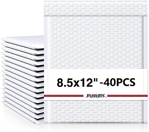 Fuxury Bubble Mailers 8.5x12" White Padded Envelopes 40 Pack Usable 8.5x11" by Fuxury