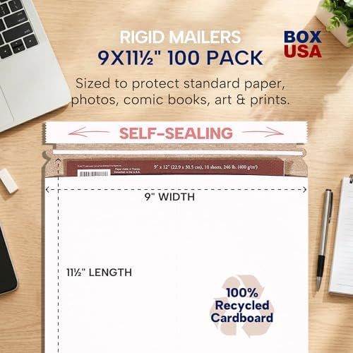 BOX USA Rigid Mailers 9 x 11 (100-Pack) - Cardboard Mailer Envelopes for Photos, Important Documents, Certificates - Stay Flat - Image 2