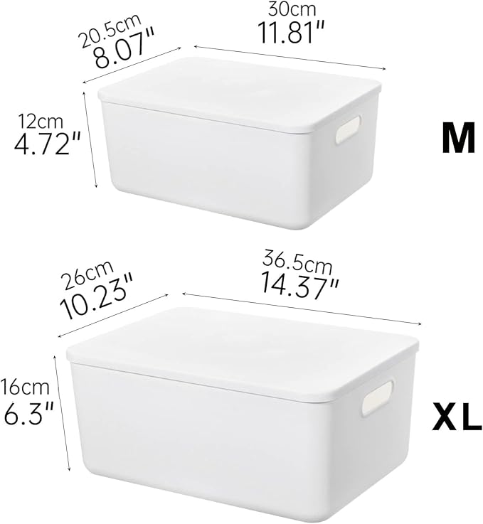 Ytteve 6 Pack White Stackable Plastic Storage Bins with Lids & Handles, Durable - 4 Large (14.4"x10.2"x6.3") & 2 Medium (11.8"x8"x4.7"), Multi-size for Closet, Shelves, Drawers, Home & Office - Image 2
