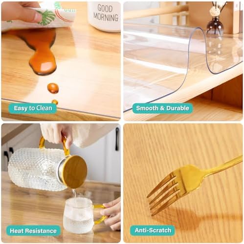 17X20 Inch Clear Table Protector 1.5mm Thick Plastic Table Cover Protector Waterproof Tablecloth Cover Rectangle Vinyl Desk Top Writing Mat PVC Table Pad for Wood Coffee Dining Room Tabletop - Image 3