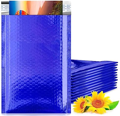 Metallic Bubble Mailers, Blue Glossy Padded Envelopes 5 x 9 Inches, Cushion Bubble Shipping Bags, Self Seal Mailing Envelopes, Pack of 250 by PUREVACY