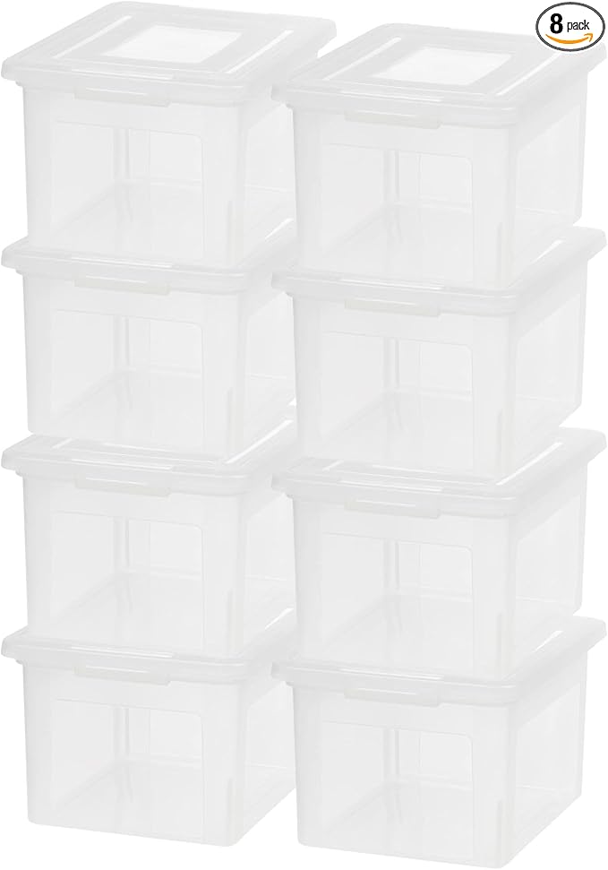IRIS USA File Box, Plastic File Organizer with Lids for Letter/Legal File, Portable Document Box For Moving, Storage Bin with Durable and Secure Lid, Stackable Nestable BPA-Free, Clear 35 Qt. 8 Pack | Portable Moving Box, Stackable and Secure Storage, ... by IRISUSA