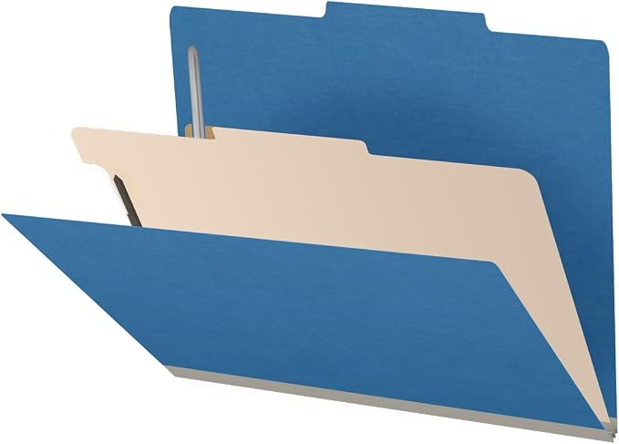25 Pt. Pressboard Classification Folders, 2/5 Cut ROC Top Tab, Letter Size, 1 Divider, Royal Blue (Box of 10) by Ecom+Folders