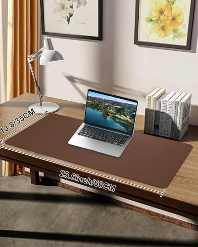Small Desk Mat,Leather Desk mat,Desk Mouse pad,Office Desk mat,Laptop Mat for Desk, Non-Slip PU Leather Desk Blotter,Waterproof Desk Writing Pad for Office/Home(23.6"x13.8",Brwon) - Image 2