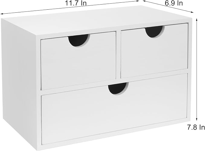 Rustic Distressed white 3-Tier Wood Desk Organizer with 3 Drawers Mini Storage Shelf For Desk, Toiletries Vanity Office Supplies (white) - Image 3