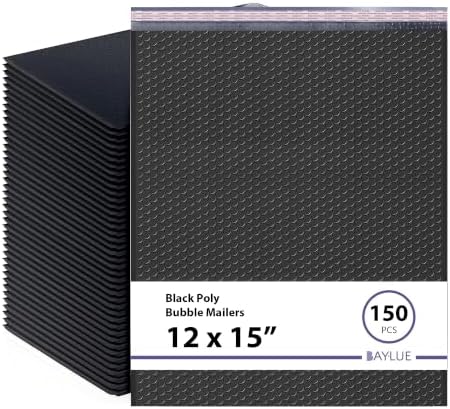 Black Bubble Mailers 12x15, Self Seal Poly Padded Envelopes, 150 Pack by BAYLUE