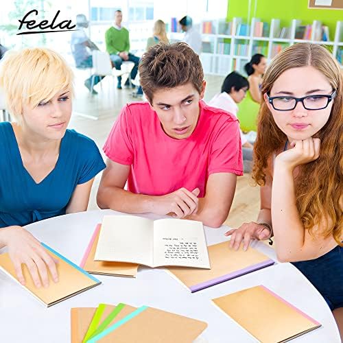 feela 16 Pack Composition Notebook Bulk, Kraft Cover Lined Blank College Ruled Travel Journals with Pastel Color Spine For Women Students Office, 60 Pages, 8.3”x 5.5”, A5, 8 Pastel Colors - Image 7