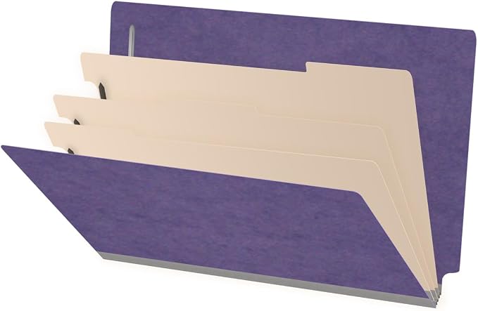 Pressboard Classification Folders, Full Cut End Tab, Legal Size, 3 Dividers, Purple (Box of 10) by Ecom+Folders