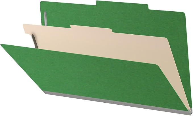 25 Pt. Pressboard Classification Folders, 2/5 Cut ROC Top Tab, Legal Size, 1 Divider, Moss Green (Box of 10) by Ecom+Folders