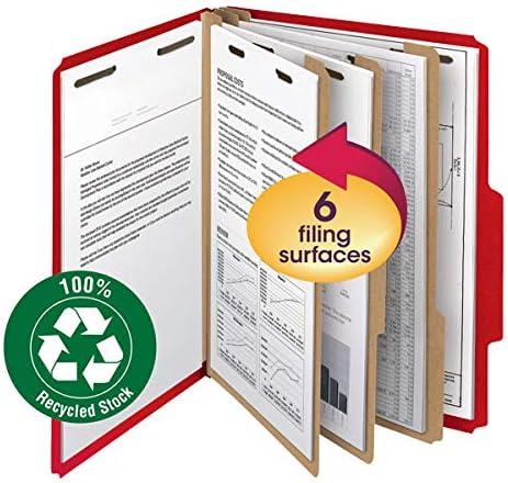 Smead Value Filing 100% Recycled Pressboard Classification File Folder, 2 Dividers, 2" Expansion, Letter Size, Bright Red, 10 per Box - Image 2