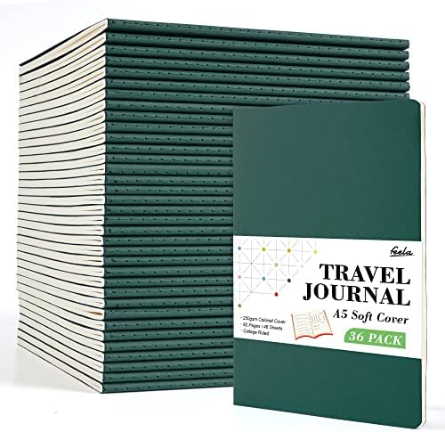 36 Pack Soft Cover Journal Bulk, Feela Lined Blank Travel Journal for Women Men Writing, Notebooks College Ruled for Work, Note Taking Notebook School Business Supplies, 8.2” x 5.5”, A5, Dark Green by feela
