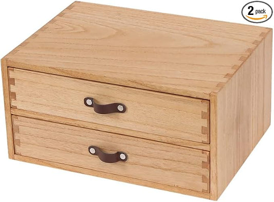 DDYURI Wooden Desk Organizer with 2 Drawers - Desktop Storage Drawers for Office Supplies File Paper Storage - Wood Chest/Small Cabinets for Jewelry Dresser Kitchen Counter (FAX2C-LT） by DDYURI