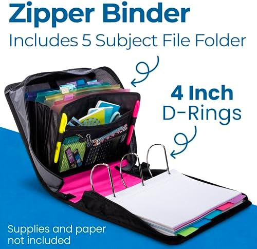 Case-it School Zipper Binder | 4-Inch D-Rings | 800-Sheet | D-186 Magenta - Image 2