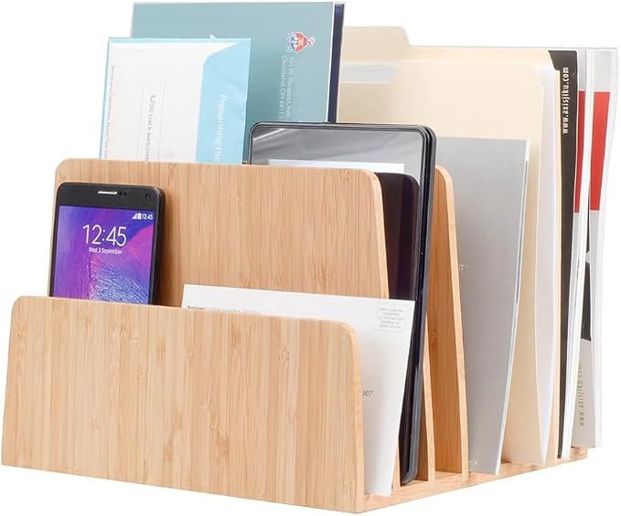 MobileVision Bamboo Desktop File Folder Organizer and Paper Tray, 7 Slots - Image 4