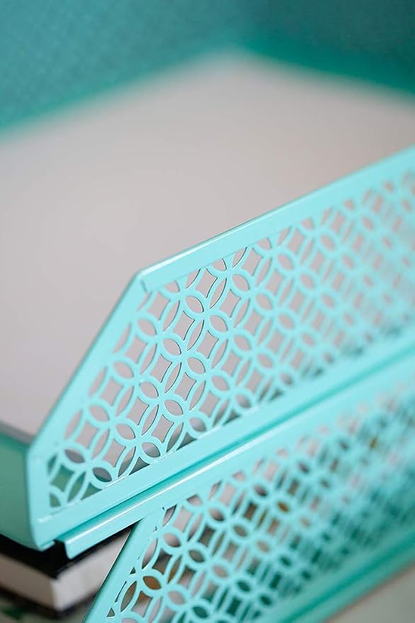 BLU MONACO | Aqua Desk Organizer Set for Women 6 Piece | Mail Sorter Organizer Countertop with Letter Sorter for Desk | Standing File Organizer with Mesh Pen Holders - Image 5