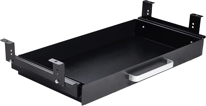 Under Desk Drawer Organizer 21", Large Desk Pencil Storage Drawer | Black, Under Cabinet Table, Heavy Duty Pull Out Shelf, Attachable for Workbench, Adjustable Brackets, Work Shop, Desk Lip by OSteedWares